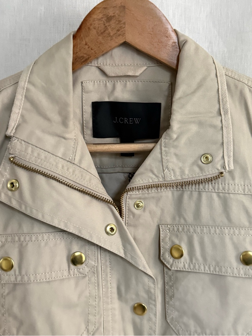 J.Crew Downtown Field Jacket XXS Khaki Beige Waxed Cotton Utility Safari Coat - Picture 6 of 13